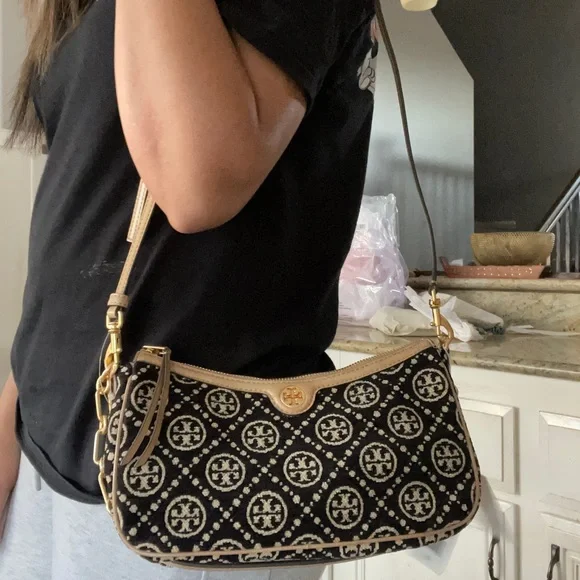 New 🖤 Tory Burch T Monogram Chenille Studio Shoulder Bag - Picture 9 of 14